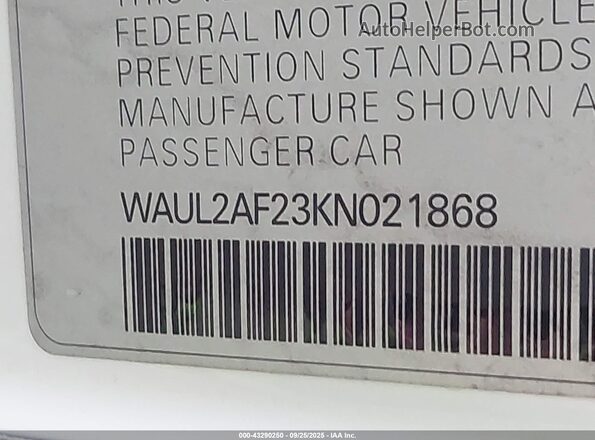 WAUL2AF23KN021868 2019 AUDI OTHER Белый Вид подкапотного пространства