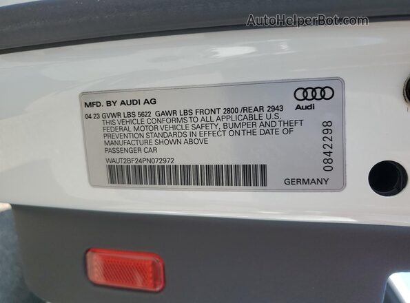 WAUT2BF24PN072972 2023 AUDI OTHER White VIN sticker view