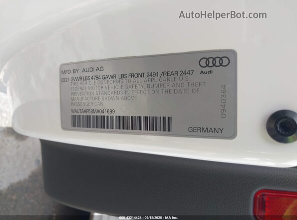 WAUTAAF58MA041699 2021 AUDI OTHER White Widok komory silnika