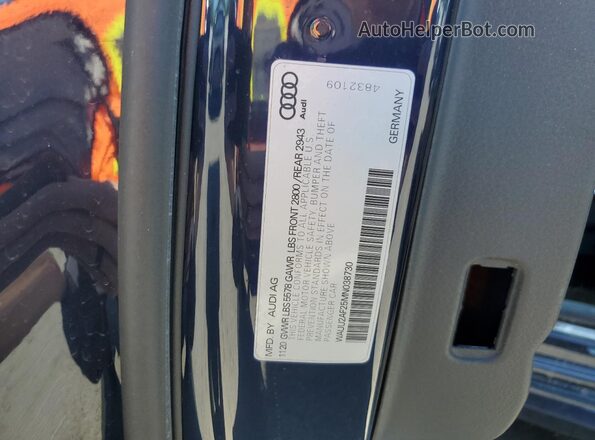 WAUU2AF25MN038730 2021 AUDI OTHER Black Вид наклейки з VIN-кодом