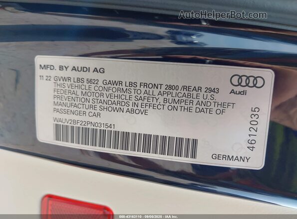 WAUV2BF22PN031541 2023 AUDI OTHER Blue ძრავის განყოფილების ხედი