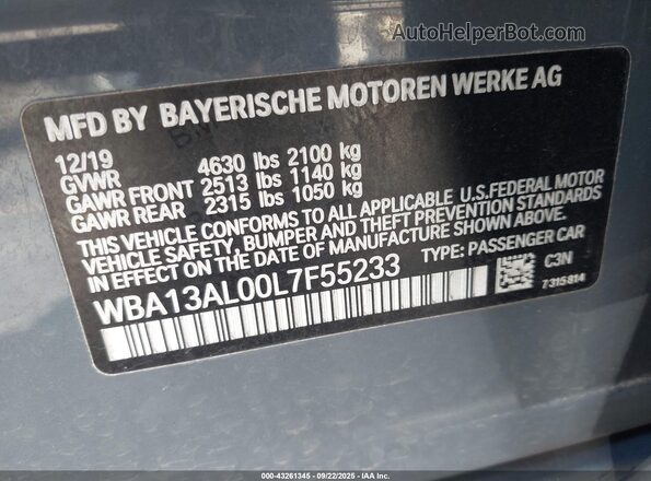 WBA13AL00L7F55233 2020 BMW M2 Gray ძრავის განყოფილების ხედი