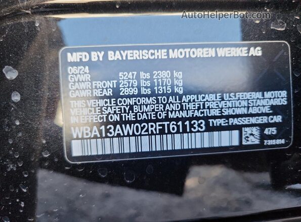 WBA13AW02RFT61133 2024 BMW M4 Черный Панорамный вид салона 360°