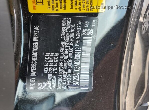 WBA23AT03MCH08412 2021 BMW 4 SERIES Black VIN կոդի պիտակի տեսք