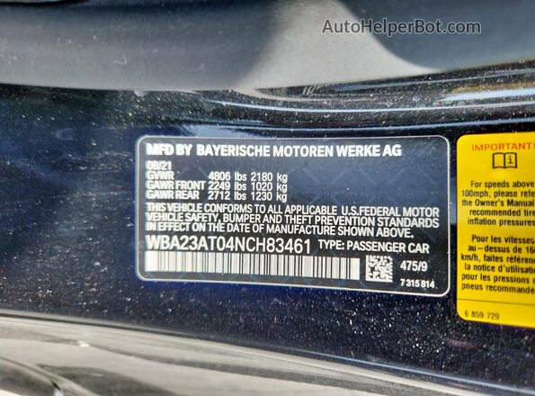 WBA23AT04NCH83461 2022 BMW 4 SERIES Черный Вид подкапотного пространства