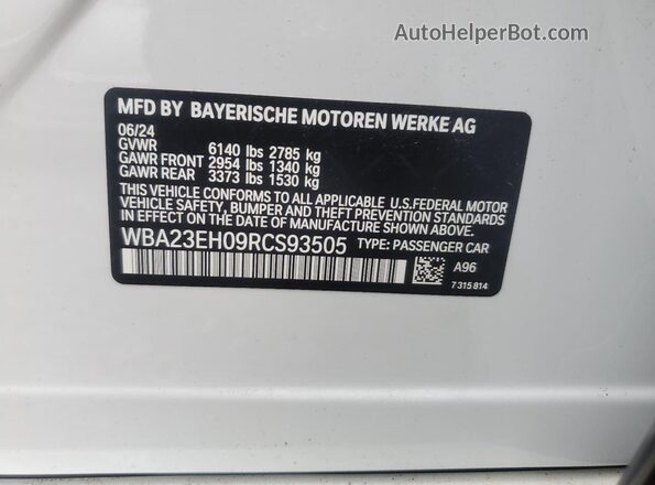 WBA23EH09RCS93505 2024 BMW 7 SERIES White 