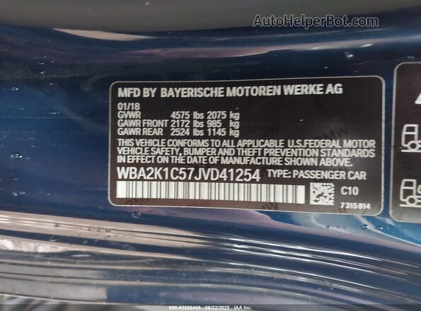 WBA2K1C57JVD41254 2018 BMW 2 SERIES Синий Вид подкапотного пространства