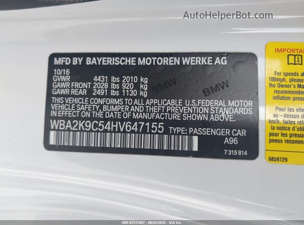 WBA2K9C54HV647155 2017 BMW 2 SERIES White Engine compartment view