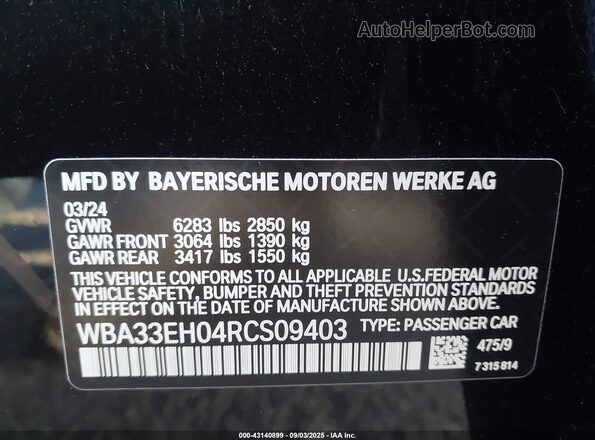 WBA33EH04RCS09403 2024 BMW 7 SERIES Black 