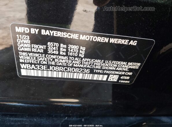 WBA33EJ08RCR08236 2024 BMW 7 SERIES Черный 