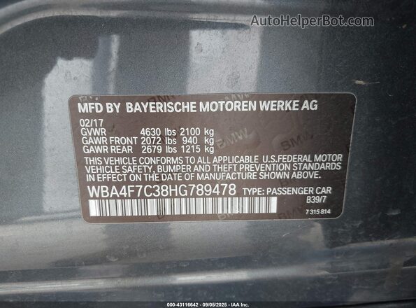 WBA4F7C38HG789478 2017 BMW 4 SERIES Gray ძრავის განყოფილების ხედი