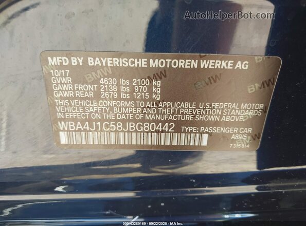 WBA4J1C58JBG80442 2018 BMW 7 SERIES Синий 