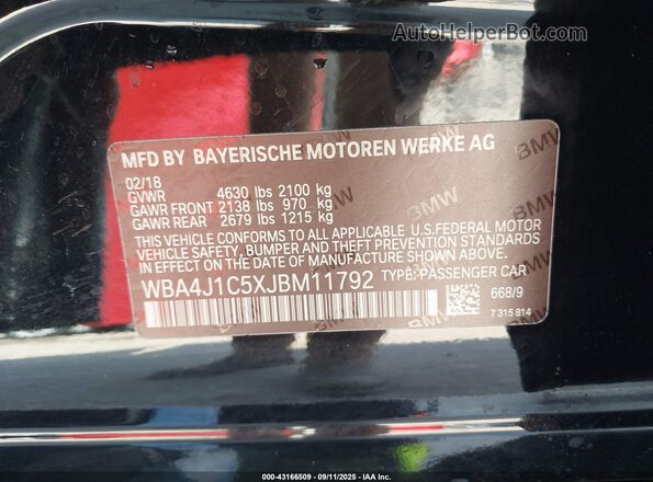 WBA4J1C5XJBM11792 2018 BMW 7 SERIES Black 