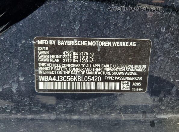 WBA4J3C56KBL05420 2019 BMW 4 SERIES Синий Вид подкапотного пространства