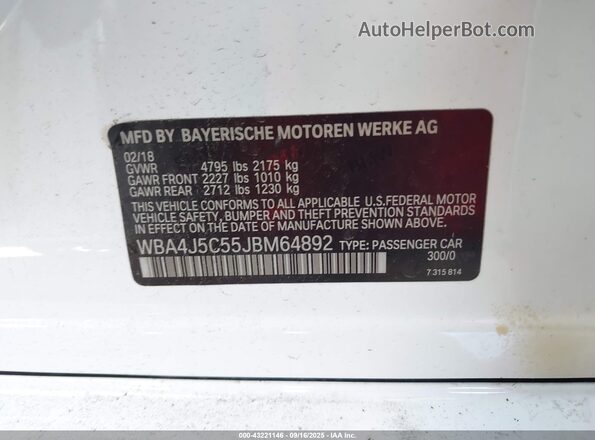 WBA4J5C55JBM64892 2018 BMW 7 SERIES Белый 