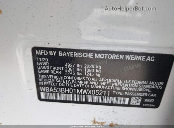 WBA53BH01MWX05211 2021 BMW 5 SERIES White Շարժիչի բաժամունքի տեսք