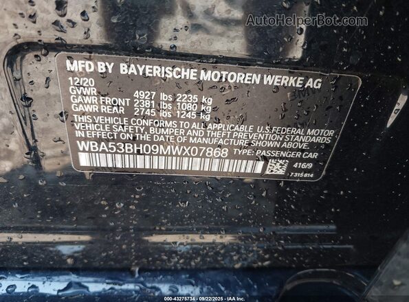WBA53BH09MWX07868 2021 BMW 5 SERIES Black Շարժիչի բաժամունքի տեսք