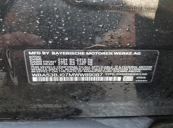 WBA53BJ07MWW89087 2021 BMW 7 SERIES Black Շարժիչի բաժամունքի տեսք