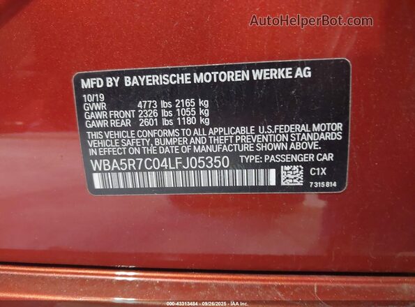 WBA5R7C04LFJ05350 2020 BMW 3 SERIES Orange Engine compartment view