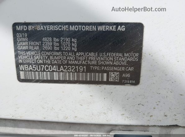WBA5U7C04LA232191 2020 BMW 3 SERIES Blue Շարժիչի բաժամունքի տեսք