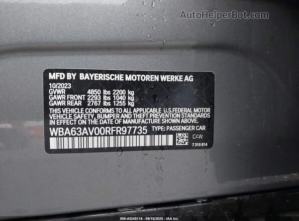 WBA63AV00RFR97735 2024 BMW 4 SERIES Gray Շարժիչի բաժամունքի տեսք