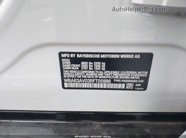 WBA63AV03RFT05886 2024 BMW 4 SERIES White Engine compartment view