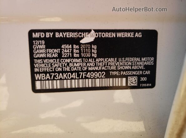 WBA73AK04L7F49902 2020 BMW 2 SERIES White Engine compartment view