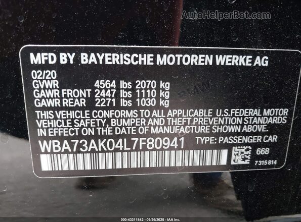 WBA73AK04L7F80941 2020 BMW 2 SERIES Black Engine compartment view