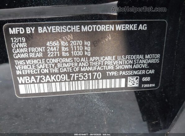 WBA73AK09L7F53170 2020 BMW 2 SERIES Black ძრავის განყოფილების ხედი