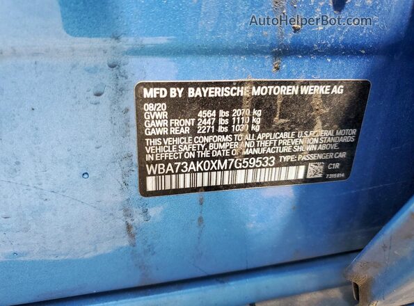 WBA73AK0XM7G59533 2021 BMW 7 SERIES Blue Շարժիչի բաժամունքի տեսք