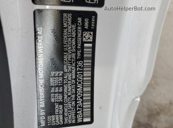 WBA73AP09MCG01736 2021 BMW 4 SERIES White Widok komory silnika