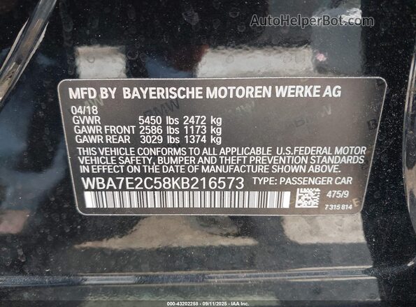 WBA7E2C58KB216573 2019 BMW 7 SERIES Black Vista del compartimento del motor