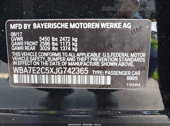WBA7E2C5XJG742365 2018 BMW 7 SERIES Black Вид підкапотного простору