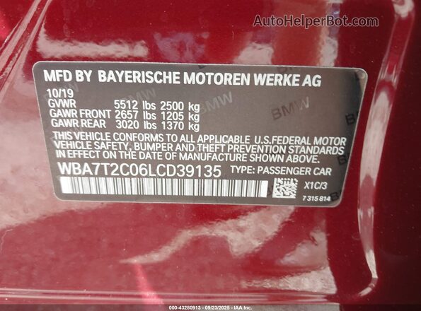 WBA7T2C06LCD39135 2020 BMW 7 SERIES Red Widok komory silnika