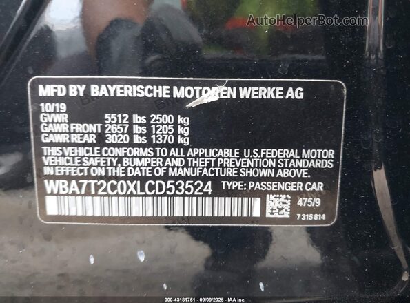 WBA7T2C0XLCD53524 2020 BMW 7 SERIES Black Vista del compartimento del motor