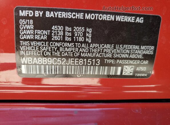 WBA8B9C52JEE81513 2018 BMW OTHER Red 