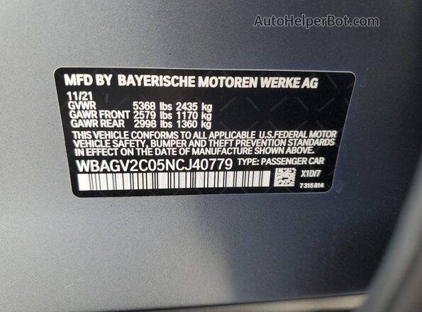 WBAGV2C05NCJ40779 2022 BMW 8 SERIES Silver VIN კოდის სტიკერის ხედი