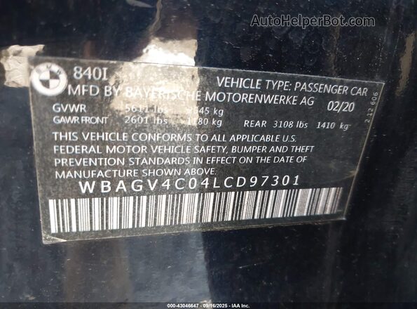 WBAGV4C04LCD10884 2020 BMW 8 SERIES Blue Вид підкапотного простору