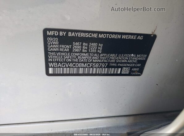WBAGV4C08MCF58797 2021 BMW 8 SERIES White Вид підкапотного простору