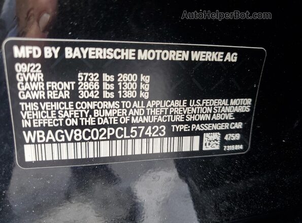 WBAGV8C02PCL57423 2023 BMW M8 Black VIN კოდის სტიკერის ხედი