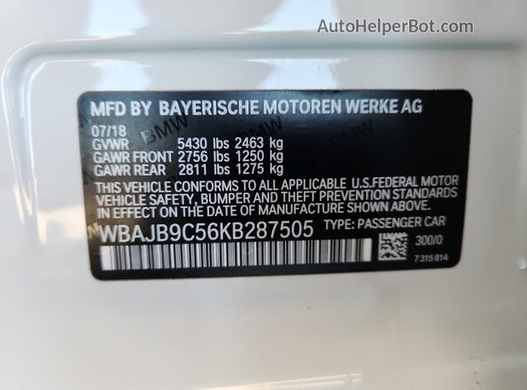 WBAJB9C56KB287505 2019 BMW M5 White 