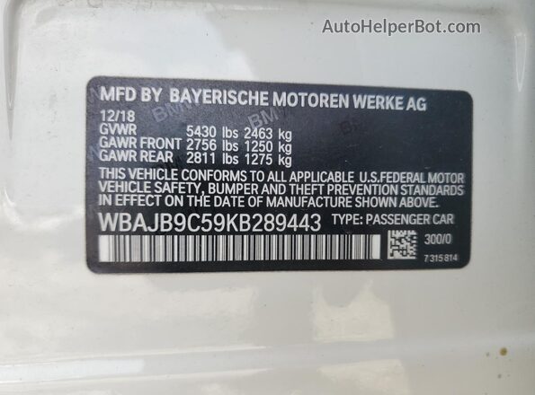 WBAJB9C59KB289443 2019 BMW M5 White 