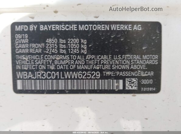 WBAJR3C01LWW62529 2020 BMW 5 SERIES White Engine compartment view