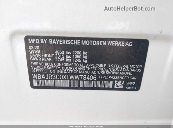 WBAJR3C0XLWW78406 2020 BMW 5 SERIES White Շարժիչի բաժամունքի տեսք