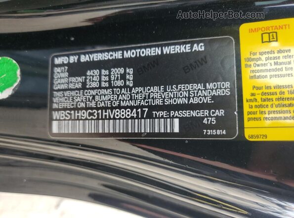WBS1H9C31HV888417 2017 BMW M2 Black Widok naklejki z numerem VIN