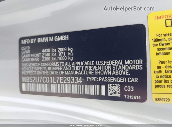WBS2U7C01L7E29334 2020 BMW M2 Silver Вид підкапотного простору