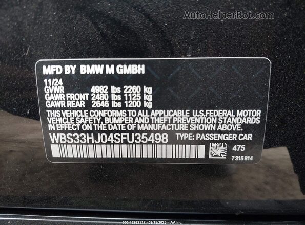 WBS33HJ04SFU35498 2025 BMW M3 Black Շարժիչի բաժամունքի տեսք