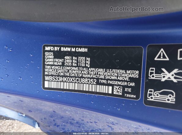 WBS33HK0XSCU88352 2025 BMW M4 Синий Вид подкапотного пространства