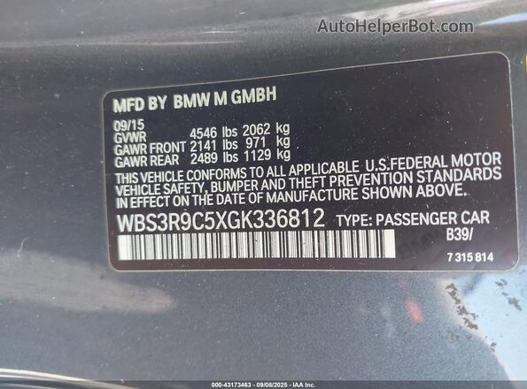 WBS3R9C5XGK336812 2016 BMW M4 Green Vista del compartimento del motor