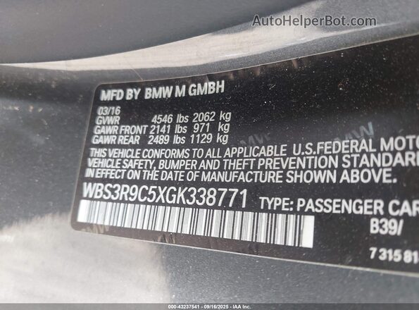 WBS3R9C5XGK338771 2016 BMW M4 Gray Vista del compartimento del motor